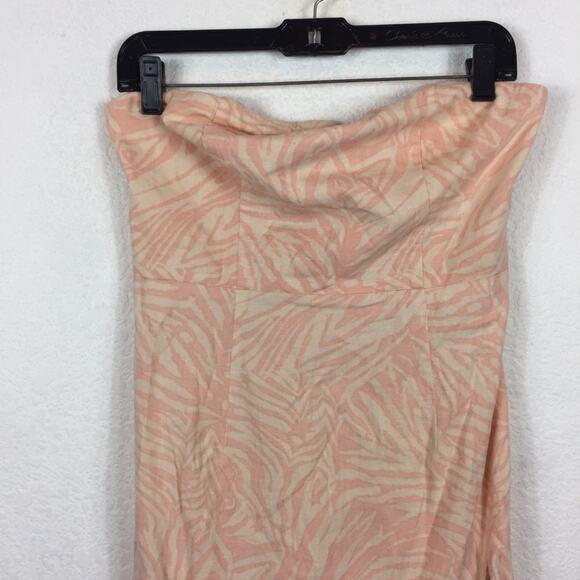 Urban Outfitters Strapless Linen Pink Zebra Slit Midi Dress Medium Animal Print - Picture 4 of 12